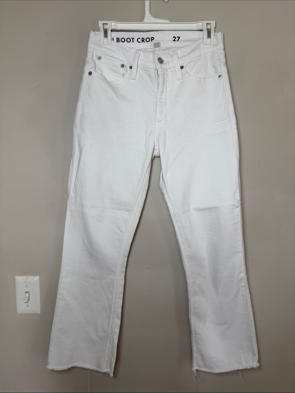 J. Crew Demi White Boot Crop Ankle Jeans with raw hem & high waist.Size 27